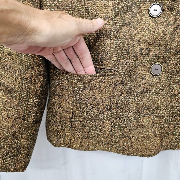 Rafaella Blazer Brown Orange Metallic Office Boho Casual Floral 10 - Picture 3 of 8